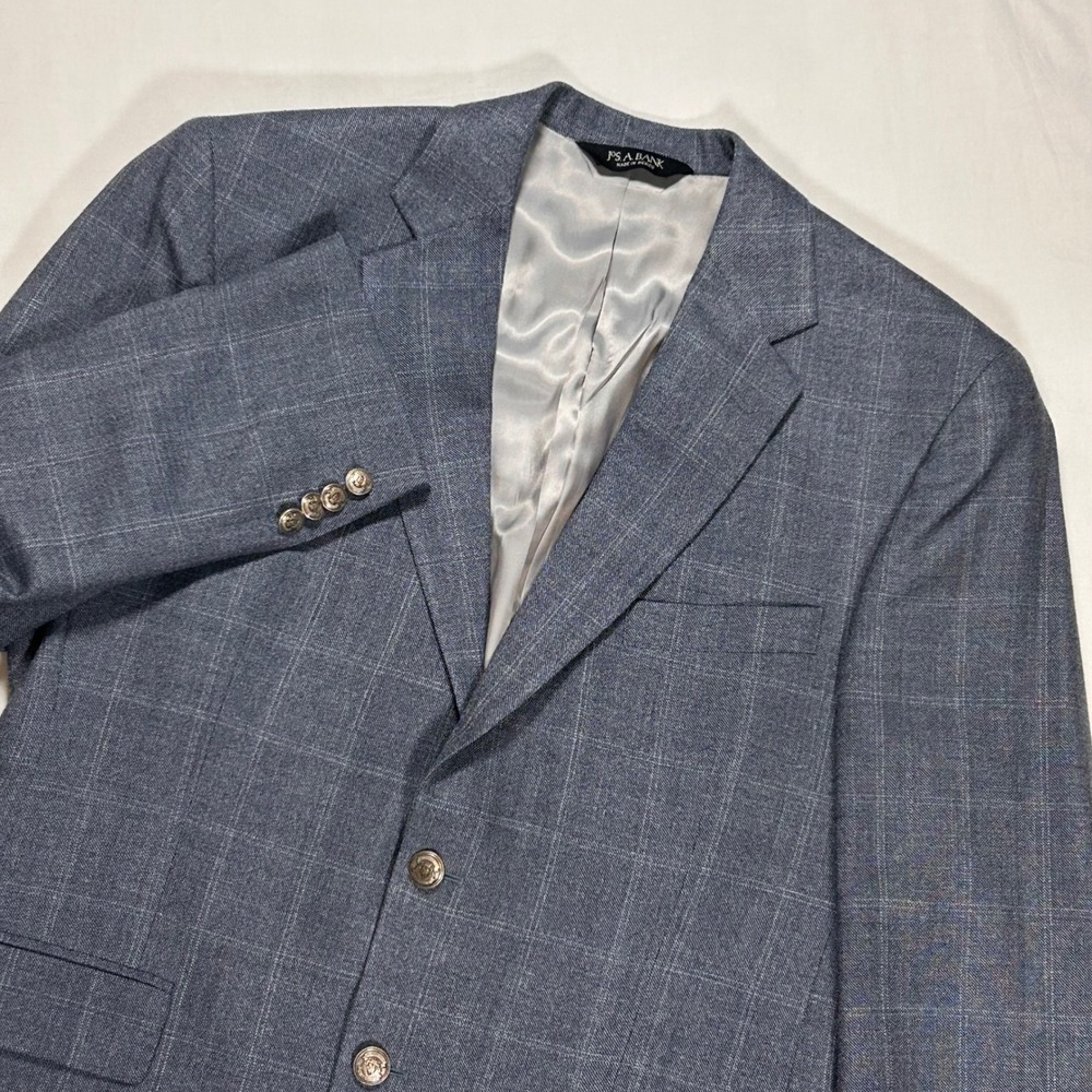 Jos A Bank Men's Glen Plaid Silk‎ Wool Blend Sport Coat Blazer 40S Gray